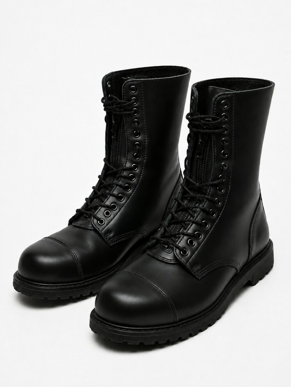 Phantom Men's Black Leather Lace-Up Combat Boots Steel Toe 14 Eyelet Size 11